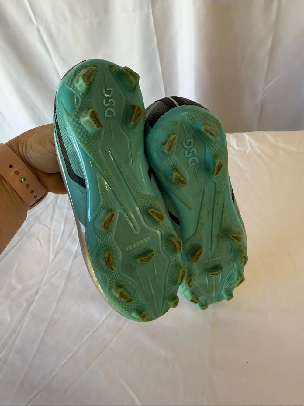 DSG Kids 12 soccer cleats speed viper 2.0 teal silver athletic sports
